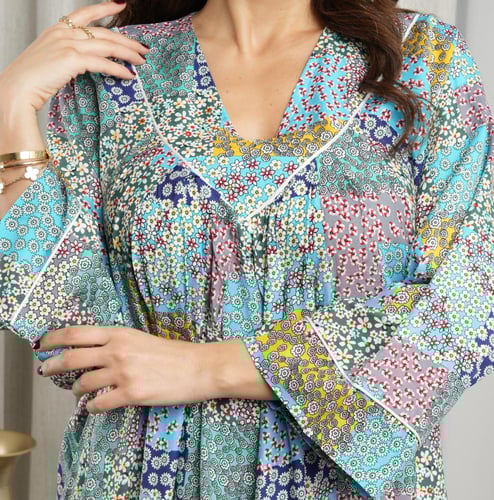 جلابية روز قطن خفيف صيفي طويل ( رقبة سبعة )