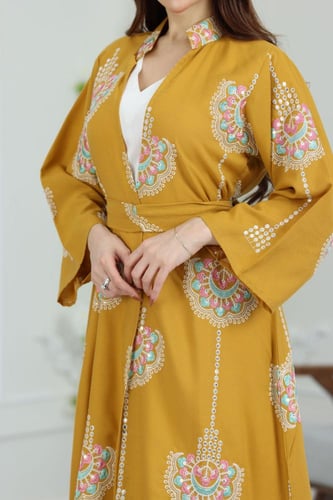 جلابية لينن كويتية قطعتين بتطريز شك