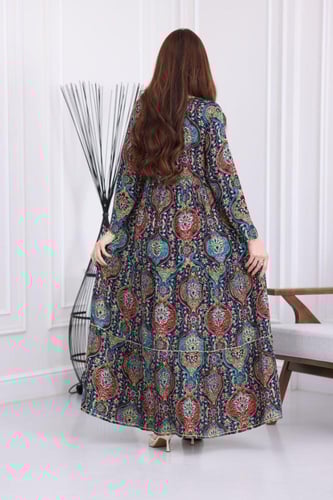 جلابية رايون قطن منقوش بتطريز خفيف على الصدر