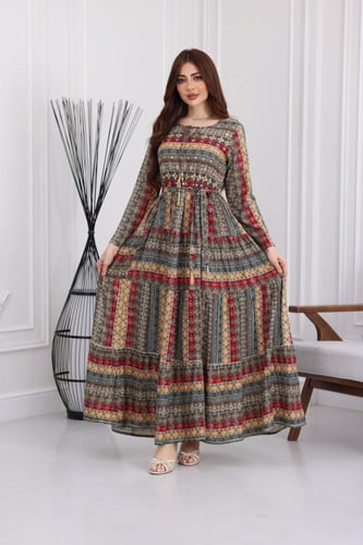 جلابية رايون قطن منقوش بتطريز على الصدر