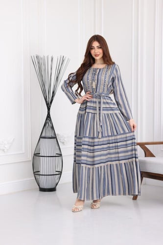 جلابية رايون قطن منقوش بتطريز خفيف على الصدر