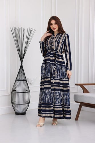 جلابية رايون قطن منقوش بتطريز على الصدر