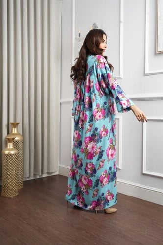 جلابية روز قطن خفيف صيفي طويل ( رقبة سبعة )