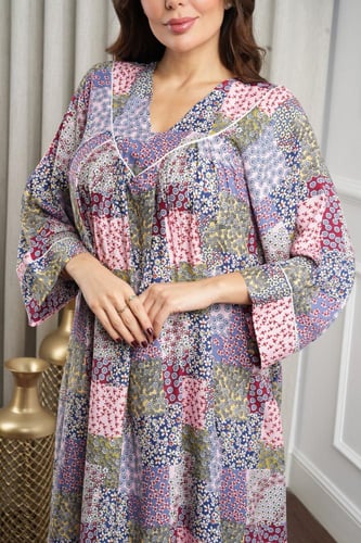 جلابية روز قطن خفيف صيفي طويل ( رقبة سبعة )