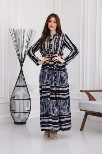 جلابية رايون قطن منقوش بتطريز على الصدر