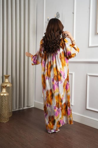 جلابية روز قطن خفيف صيفي طويل ( رقبة سبعة )