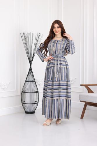 جلابية رايون قطن منقوش بتطريز خفيف على الصدر