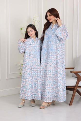 جلابية قطن مطبوع ( بناتي ) بتطريز ورد ثلاثي الأبعا...