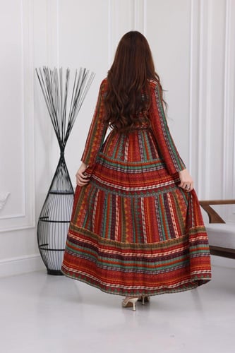 جلابية رايون قطن منقوش بتطريز على الصدر