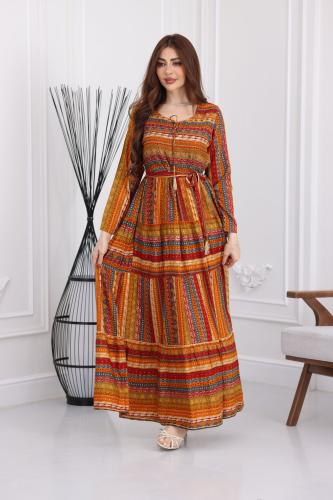 جلابية رايون قطن منقوش بتطريز على الصدر