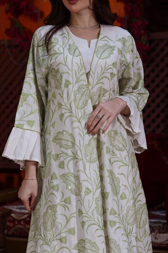 جلابية كويتية لينن قطعتين بتطريز كمبيوتر وأكمام كل...