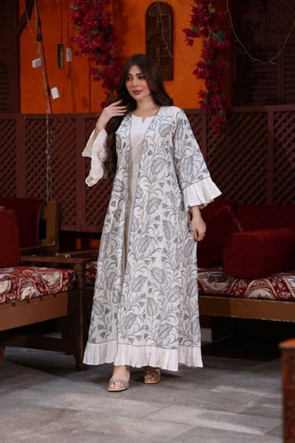 جلابية كويتية لينن قطعتين بتطريز كمبيوتر وأكمام كل...