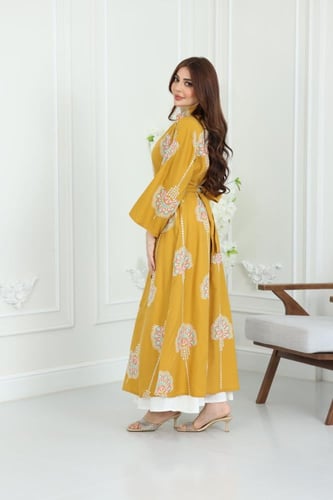 جلابية لينن كويتية قطعتين بتطريز شك