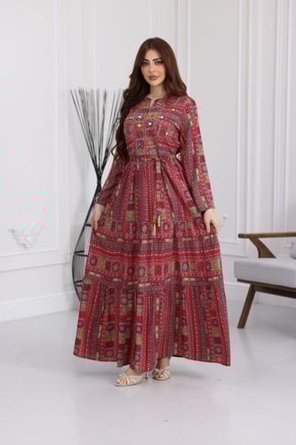 جلابية رايون قطن منقوش بتطريز على الصدر