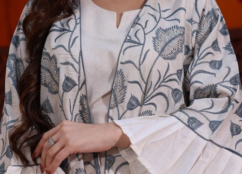 جلابية كويتية لينن قطعتين بتطريز كمبيوتر وأكمام كل...