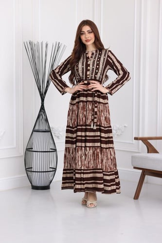 جلابية رايون قطن منقوش بتطريز على الصدر