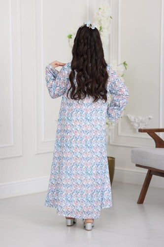 جلابية قطن مطبوع ( بناتي ) بتطريز ورد ثلاثي الأبعا...