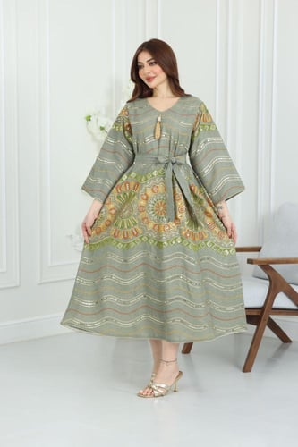 جلابية لينن كويتية بتطريز ترتر