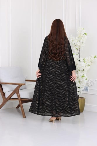 جلابية شيفون مطرزة بخيوط ذهبية فاخرة مع بطانة داخل...