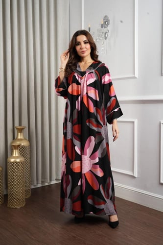 جلابية روز قطن خفيف صيفي طويل ( رقبة سبعة )