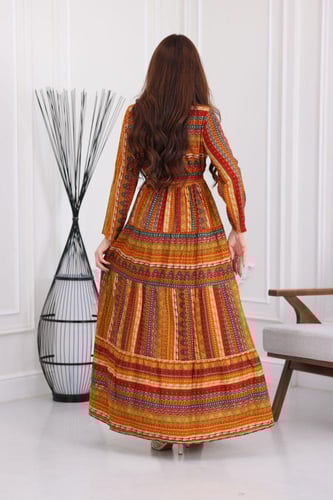 جلابية رايون قطن منقوش بتطريز على الصدر