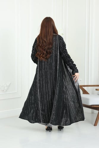 جلابية لينن كويتية قطعتين مطرزة بالترتر مع بطانة س...