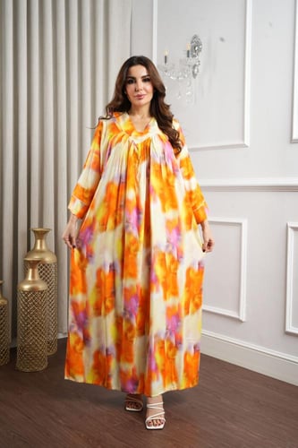 جلابية روز قطن خفيف صيفي طويل ( رقبة سبعة )