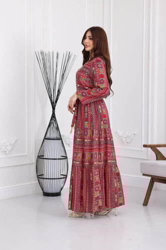 جلابية رايون قطن منقوش بتطريز على الصدر