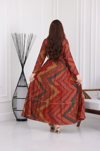 جلابية رايون قطن منقوش بتطريز على الصدر