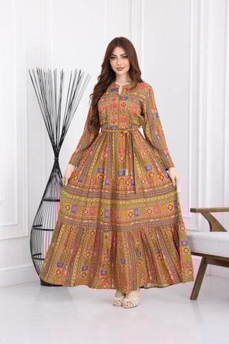 جلابية رايون قطن منقوش بتطريز على الصدر