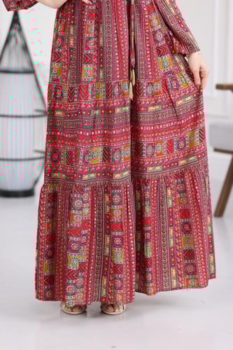 جلابية رايون قطن منقوش بتطريز على الصدر