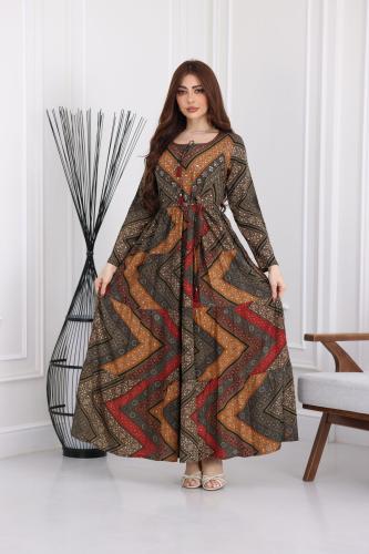 جلابية رايون قطن منقوش بتطريز على الصدر