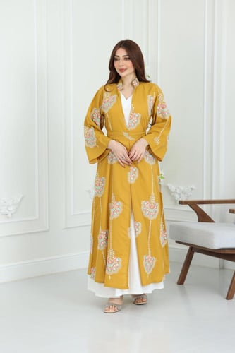 جلابية لينن كويتية قطعتين بتطريز شك