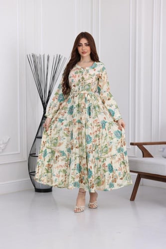 جلابية رايون قطن منقوش بتطريز على الصدر