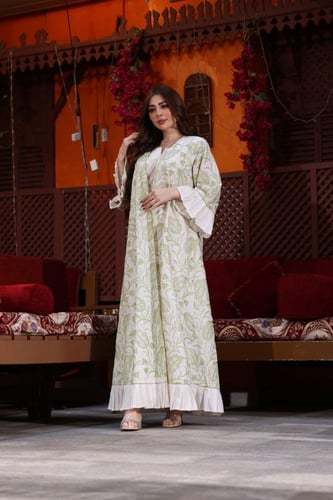 جلابية كويتية لينن قطعتين بتطريز كمبيوتر وأكمام كل...