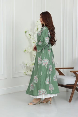 جلابية لينن كويتية قطعتين بتطريز شك