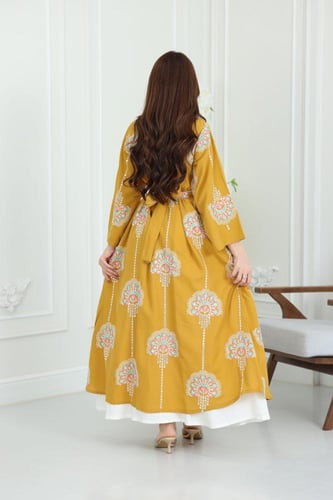 جلابية لينن كويتية قطعتين بتطريز شك