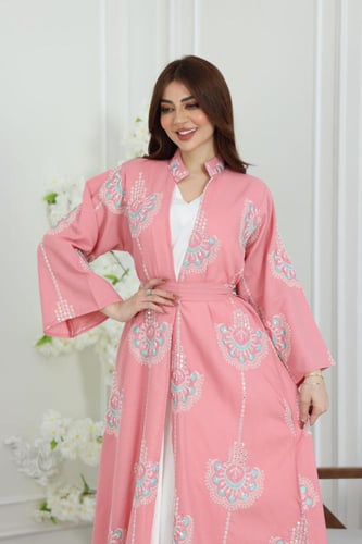 جلابية لينن كويتية قطعتين بتطريز شك