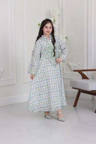 جلابية قطن مطبوع ( بناتي ) بتطريز ورد ثلاثي الأبعا...