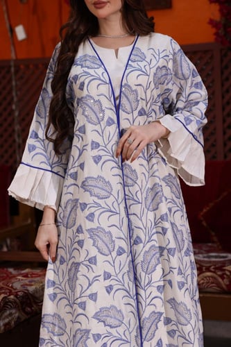 جلابية كويتية لينن قطعتين بتطريز كمبيوتر وأكمام كل...