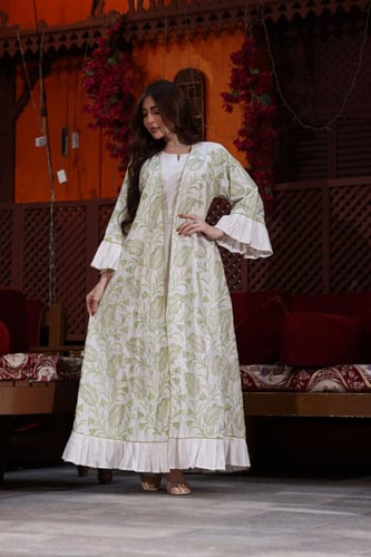 جلابية كويتية لينن قطعتين بتطريز كمبيوتر وأكمام كل...