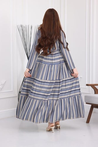 جلابية رايون قطن منقوش بتطريز خفيف على الصدر