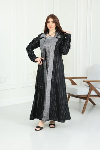 جلابية لينن كويتية قطعتين مطرزة بالترتر مع بطانة س...