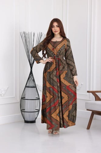 جلابية رايون قطن منقوش بتطريز على الصدر