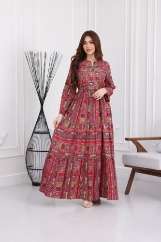 جلابية رايون قطن منقوش بتطريز على الصدر