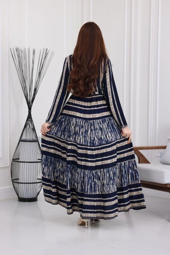 جلابية رايون قطن منقوش بتطريز على الصدر