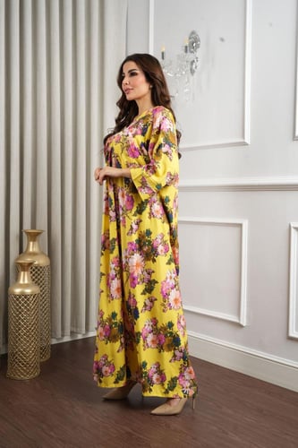 جلابية روز قطن خفيف صيفي طويل ( رقبة سبعة )