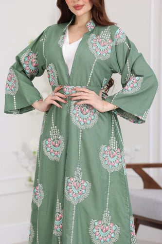 جلابية لينن كويتية قطعتين بتطريز شك