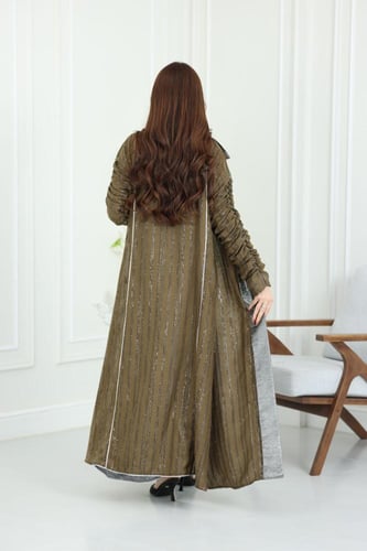 جلابية لينن كويتية قطعتين مطرزة بالترتر مع بطانة س...