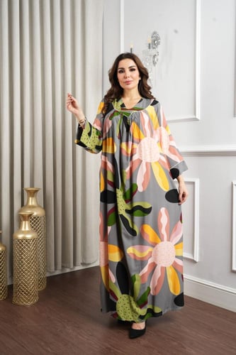 جلابية روز قطن خفيف صيفي طويل ( رقبة سبعة )